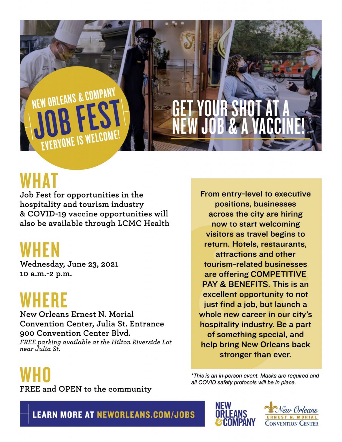 June Job Fest at Convention Center June 23, 2021 New Orleans and